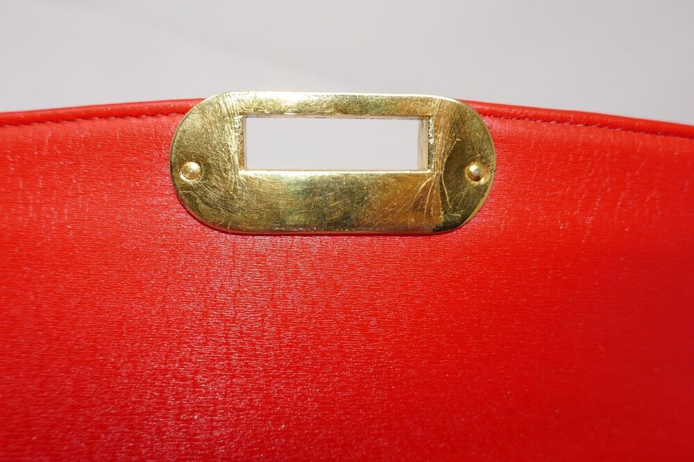 Koret Vintage 1950s 1960s Mid Century Two Tone Clasp Red Leather Top Handle Bag - Picture 5 of 16
